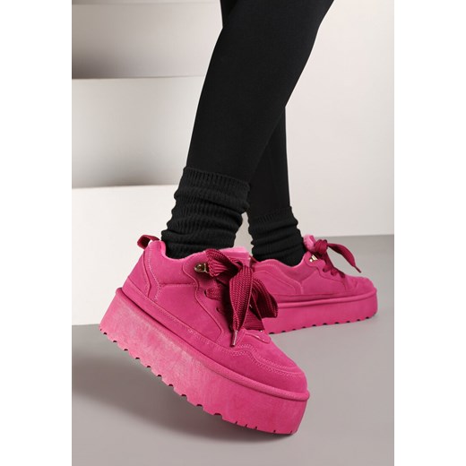 Fuksjowe Sneakersy Vices Stylizowane na Śniegowce na Platformie Obszyte Futerkiem Naleris ze sklepu renee.pl w kategorii Buty sportowe damskie - zdjęcie 176428977