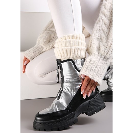 Srebrne Śniegowce Pikowane z Lampasami Viseli ze sklepu born2be.pl w kategorii Śniegowce damskie - zdjęcie 176430218