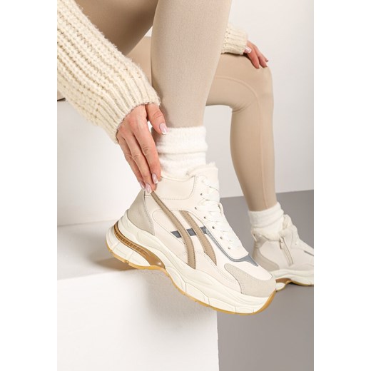 Beżowe Sneakersy za Kostkę na Platformie Eloriane ze sklepu born2be.pl w kategorii Buty sportowe damskie - zdjęcie 176430358