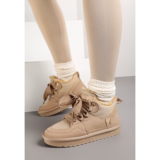 Ciemnobeżowe Sneakersy Vices w Stylu Śniegowców Ocieplane z Szerokim Sznurowaniem Rennith ze sklepu born2be.pl w kategorii Buty sportowe damskie - zdjęcie 176431758