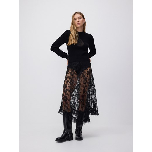 Reserved - Sweter w prążek z haftem - czarny Reserved L Reserved