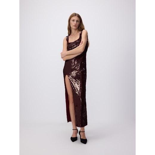 Reserved - Sukienka z cekinami - burgundowy Reserved S Reserved