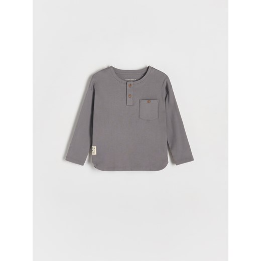 Reserved - Strukturalny longsleeve z kieszonką - ciemnoszary Reserved 86 (12-18 m.) Reserved