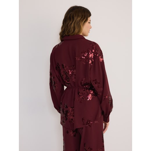 Reserved - Satynowa koszula z cekinowymi aplikacjami - burgundowy Reserved M Reserved
