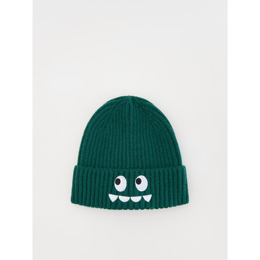 Reserved - Dzianinowa czapka z haftem - ciemnozielony ze sklepu Reserved w kategorii Czapki dziecięce - zdjęcie 176436299