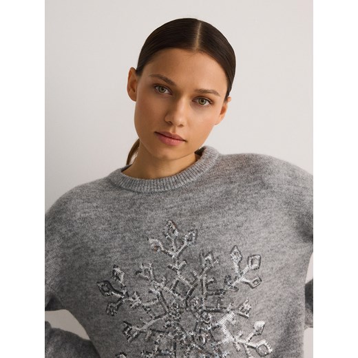 Reserved - Sweter z błyszczącą aplikacją - ciemnoszary Reserved M Reserved