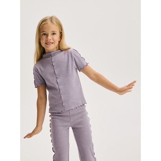Reserved - Bawełniany t-shirt z przeszyciami - lawendowy Reserved 164 (13 lat) Reserved