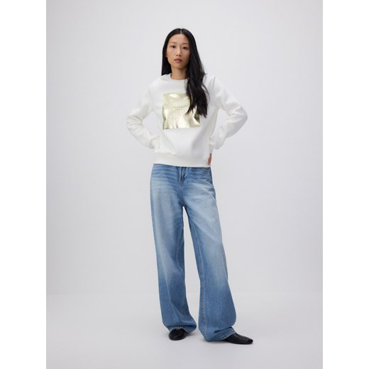 Reserved - Bawełniana bluza z nadrukiem - złamana biel ze sklepu Reserved w kategorii Bluzy damskie - zdjęcie 176441828