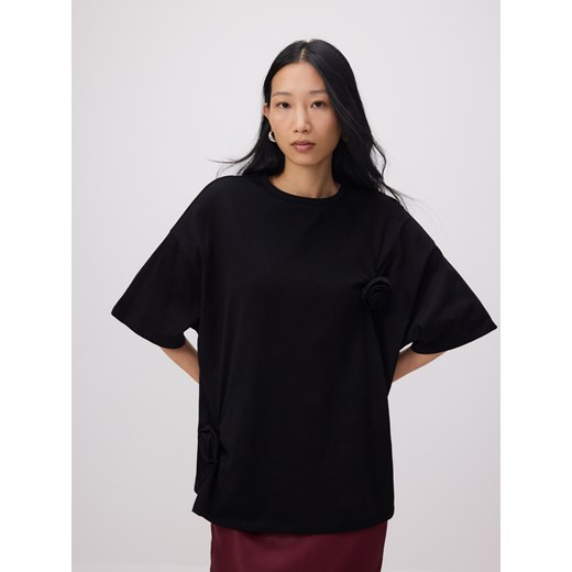 Reserved - T-shirt oversize z aplikacjami - czarny Reserved M Reserved