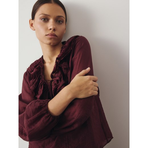 Reserved - Bluzka z lyocellem - mahoniowy Reserved XL Reserved