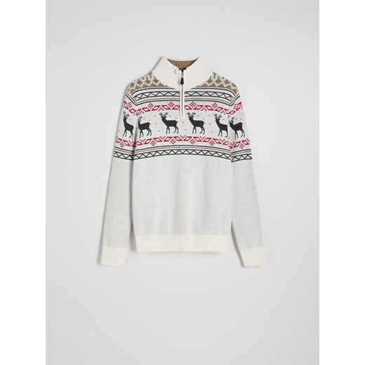 Reserved - Sweter z rozpinanym golfem - złamana biel ze sklepu Reserved w kategorii Swetry męskie - zdjęcie 176443045