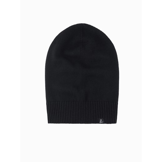 Męska zimowa czapka beanie z bawełnianej dzianiny – czarna V1 OM-ACWH-0124 uniwersalny promocja ombre