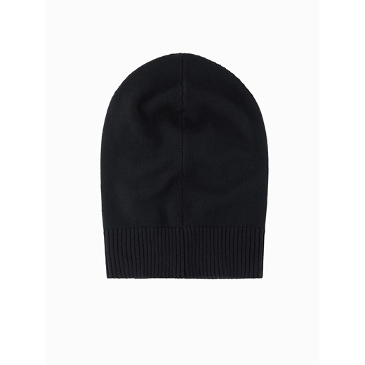 Męska zimowa czapka beanie z bawełnianej dzianiny – czarna V1 OM-ACWH-0124 uniwersalny okazja ombre