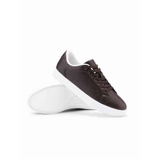 Męskie klasyczne buty sneakersy z wysoką podeszwą – ciemnobrązowe V2 OM-FOCS-0165 ze sklepu ombre w kategorii Buty sportowe męskie - zdjęcie 176443978