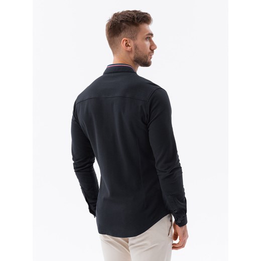 Bawełniana koszula męska SLIM FIT ze stójką w kolorowe paski – czarna V4 S ombre promocja
