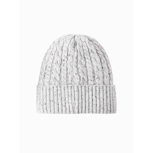 Czapka beanie męska z okrągłą tłoczoną naszywką – złamana biel V3 OM-ACWH-0121 uniwersalny okazja ombre