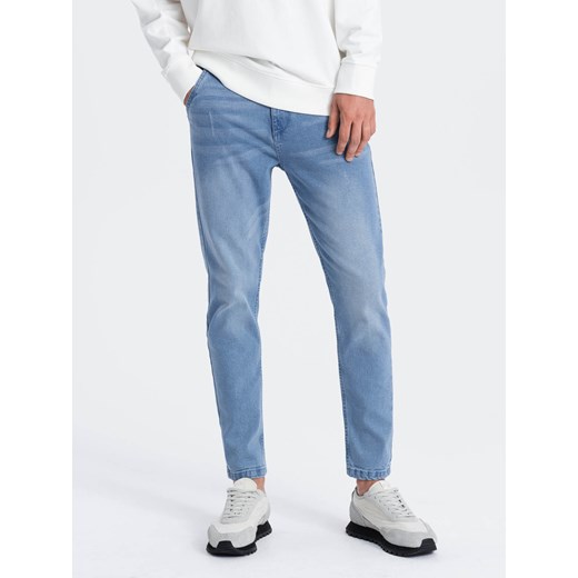 Spodnie męskie jeansowe SKINNY FIT z kieszeniami chino - jasnoniebieskie V2 M promocyjna cena ombre
