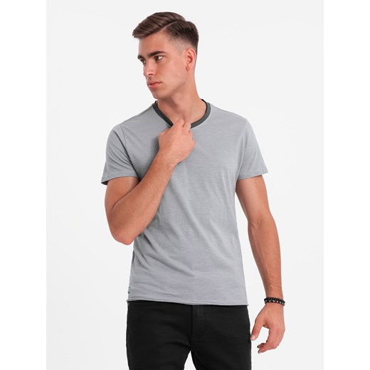T-shirt męski z surowym wykończeniem – szary V1 OM-TSCT-22SS-004 M ombre okazja