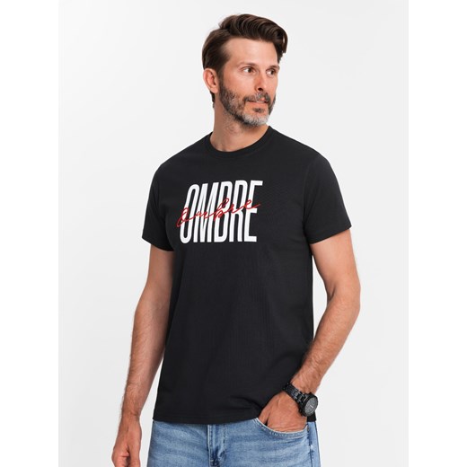 Męska koszulka bawełniana z podwójnym logotypem – czarna V2 OM-TSPT-0210 ze sklepu ombre w kategorii T-shirty męskie - zdjęcie 176444926
