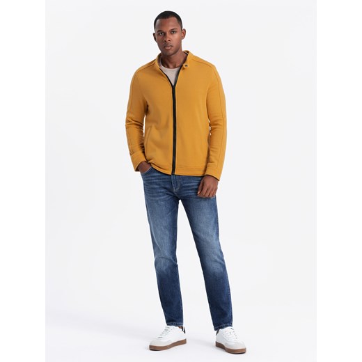 Bluza męska rozpinana ze stójką - żółta V4 OM-SSZP-22FW-005 ze sklepu ombre w kategorii Bluzy męskie - zdjęcie 176445065