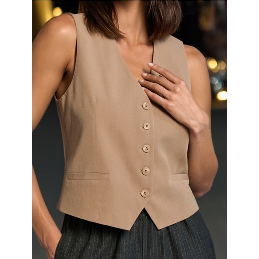 Sinsay - Kamizelka garniturowa - beżowy Sinsay S Sinsay