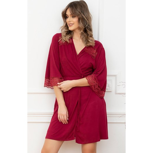 Szlafrok damski z rękawem 3/4 w kolorze wina Samaria, Kolor wino, Rozmiar S, Gee One ze sklepu Intymna w kategorii Szlafroki damskie - zdjęcie 176471107