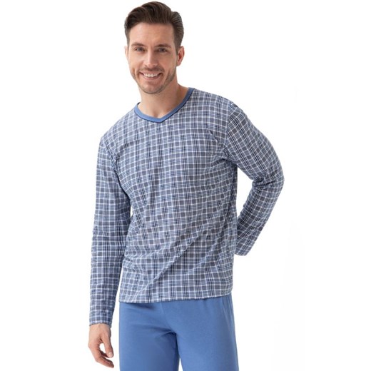 Bawełniana piżama męska niebieska 795, Kolor niebieski-kratka, Rozmiar M, Luna ze sklepu Intymna w kategorii Piżamy męskie - zdjęcie 176471199