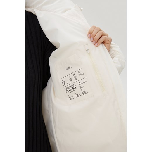 Estro: Jasnobeżowa pikowana kurtka damska puffer z wysokim kołnierzem Estro S Estro