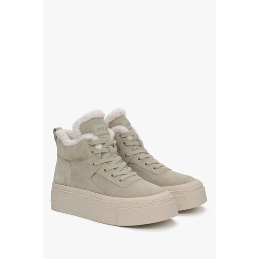 ES8: Wysokie trampki damskie na zimę w kolorze khaki z weluru i wełny Es8 39 Estro