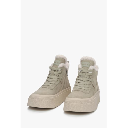 ES8: Wysokie trampki damskie na zimę w kolorze khaki z weluru i wełny Es8 40 Estro