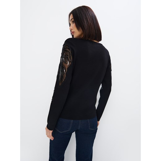 Mohito - Czarny sweter z ozdobnymi rękawami - czarny Mohito XL Mohito