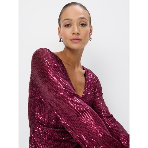 Mohito - Cekinowa bordowa bluzka - kasztanowy Mohito XS Mohito