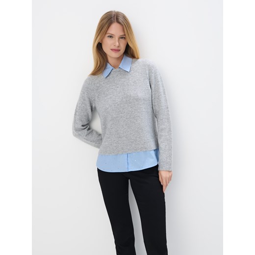 Mohito - Sweter ze wstawką koszulową - szary ze sklepu Mohito w kategorii Swetry damskie - zdjęcie 176474976