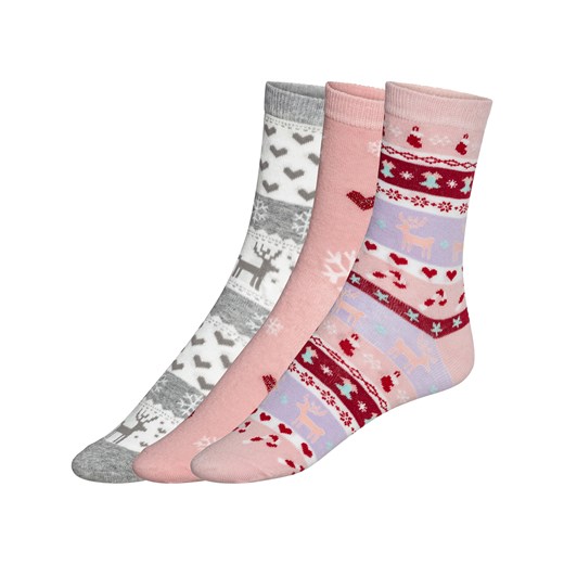 esmara® Skarpetki damskie z świątecznymi motywami, 3 pary (39-42, Różowy/szary) Esmara® LIDL Sklep