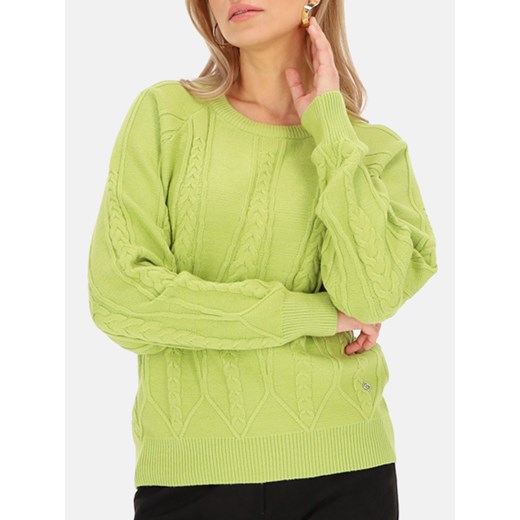 Limonkowy sweter damski ze wzorem plecionki Smashed Lemon 24635 ze sklepu Eye For Fashion w kategorii Swetry damskie - zdjęcie 176535976