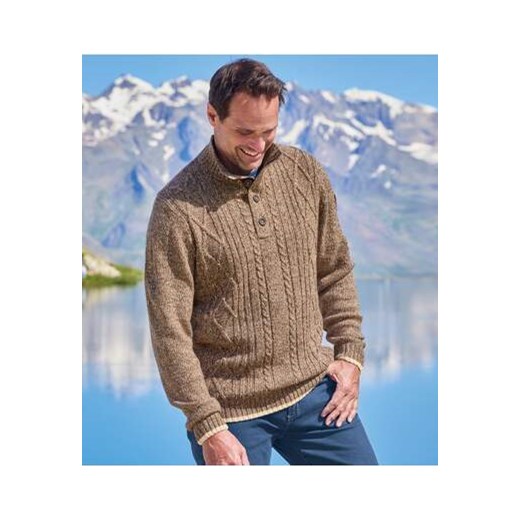 Dzianinowy sweter z warkoczami i kołnierzem na guziki ze sklepu Atlas For Men w kategorii Swetry męskie - zdjęcie 176536579