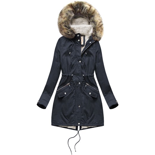 Kurtka damska typu parka na misiu z kapturem granatowa (7602BIG) ze sklepu goodlookin.pl w kategorii Parki damskie - zdjęcie 176539579