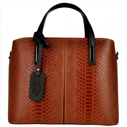 Borse in pelle torebka skórzana kuferek wzór wężowej skóry koniak ze sklepu melon.pl w kategorii Kuferki - zdjęcie 176540175