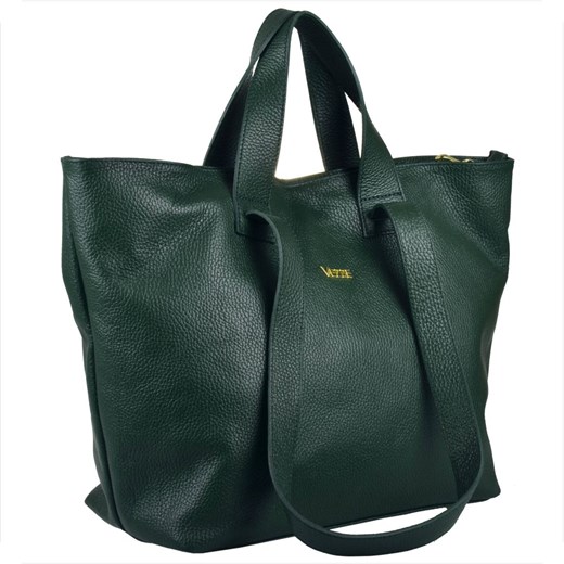 Vezze torba skórzana shopper bag zielona złote okucia na ramię i ze sklepu melon.pl w kategorii Torby Shopper bag - zdjęcie 176541047