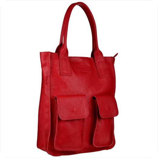 Vera pelle duża torebka włoska shopper bag skóra naturalna czerwona ze sklepu melon.pl w kategorii Torby Shopper bag - zdjęcie 176541398