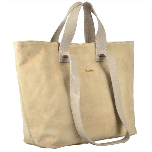 Torba shopper bag beżowa na ramię i do ręki skóra zamszowa ze sklepu melon.pl w kategorii Torby Shopper bag - zdjęcie 176541537