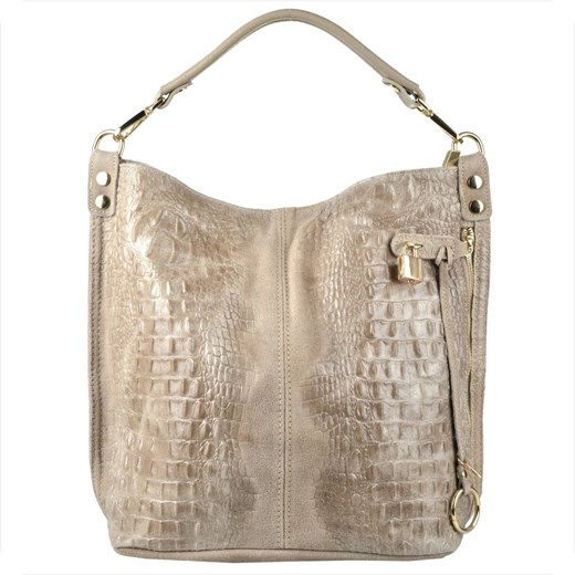Torebka skórzana na ramię beżowa xl wzór aligatora ze sklepu melon.pl w kategorii Torby Shopper bag - zdjęcie 176541626