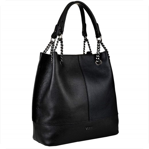 Duża skórzana torba czarna xl z łańcuszkami vezze ze sklepu melon.pl w kategorii Torby Shopper bag - zdjęcie 176542787