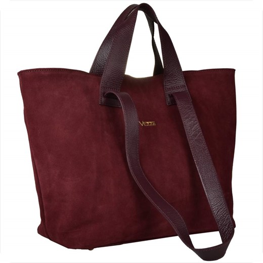 Torba shopper bordowa na ramię i do ręki zamsz naturalny ze sklepu melon.pl w kategorii Torby Shopper bag - zdjęcie 176543007