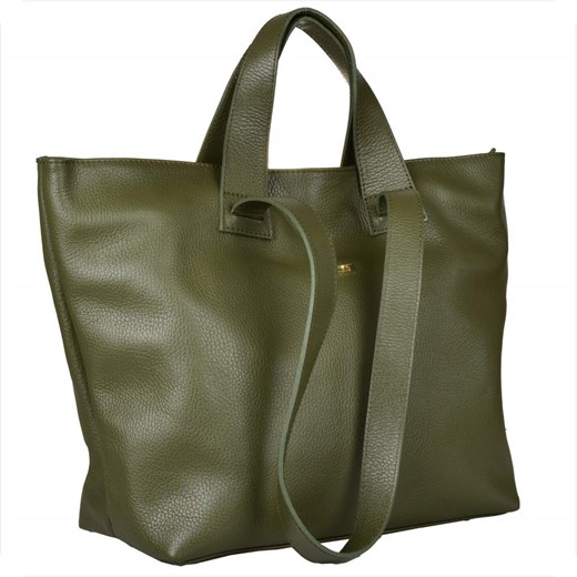 Vezze torba skórzana shopper bag  zielona oliwka złote okucia na ze sklepu melon.pl w kategorii Torby Shopper bag - zdjęcie 176543358