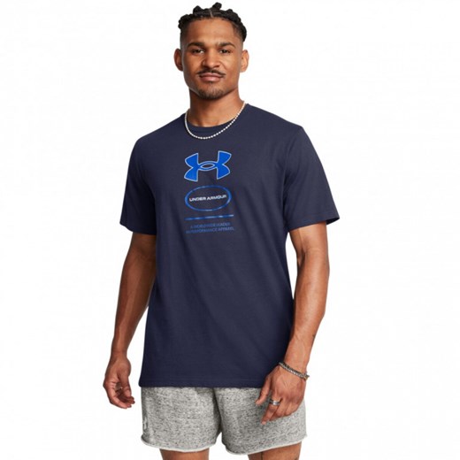 Męski t-shirt z nadrukiem Under Armour UA M Branded Gel Stack Ss - granatowy ze sklepu Sportstylestory.com w kategorii T-shirty męskie - zdjęcie 176552728