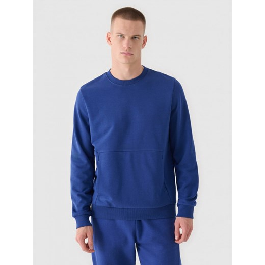 Męska bluza dresowa nierozpinana bez kaptura 4F 4FRAW24TSWSM2051 - niebieska ze sklepu Sportstylestory.com w kategorii Bluzy męskie - zdjęcie 176554745