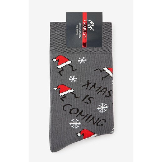Marilyn Skarpety męskie grafitowe z motywem czapek Mikołaja Xmas Hat, Kolor Marilyn 41-45 okazyjna cena Intymna