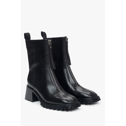 Estro: Czarne botki damskie na niskim obcasie ze skóry naturalnej Estro 36 Estro okazja