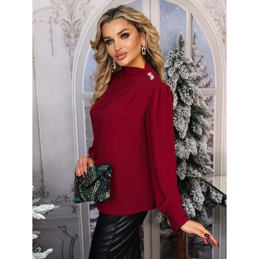 ELEGANCKA BLUZKA  Z OZDOBNYMI GUZIKAMI- BORDOWA Olika uniwersalny olika.com.pl